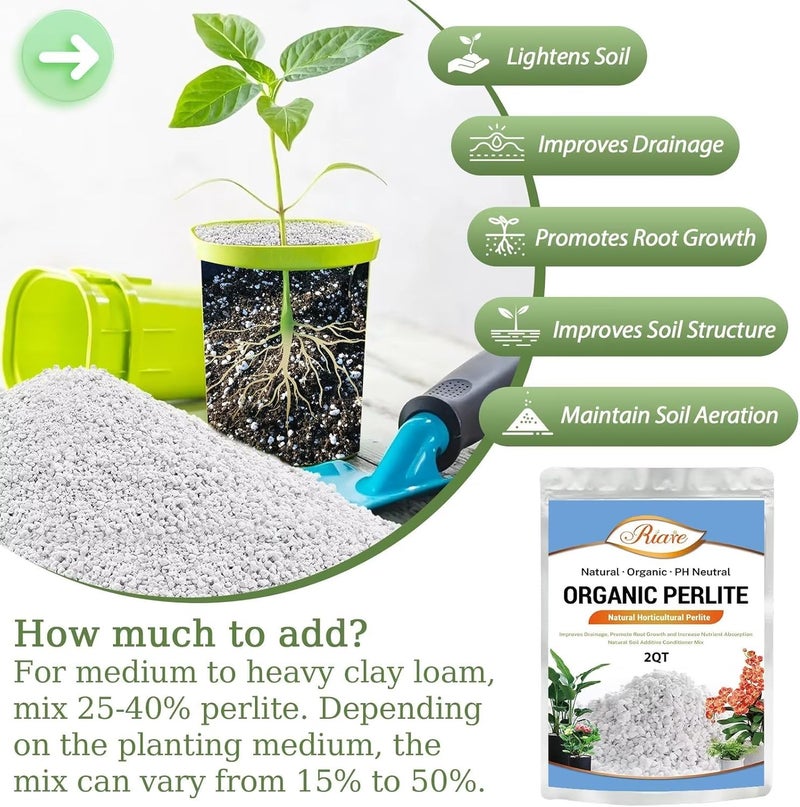Riare 2 Quarts Organic Perlite for Plants - Horticultural Perlite Soil Amendment for Plants Potting Mix, Natural Chunky Perlite Soil Additive Conditioner Improve Root Growth, Drainage and Ventilation - Image 3